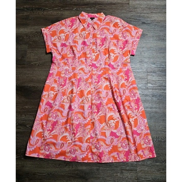 Talbots Plus Size 20W  Sutton Shirt Dress  Orange Pink Floral Paisley - Picture 1 of 10